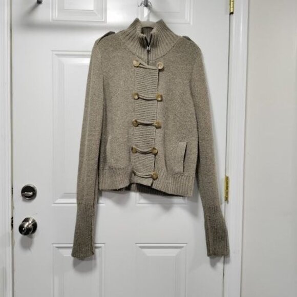 American Eagle Outfitters Military Style Tan Zip Up Wool/Rabbit Hair Sweater XL - Picture 4 of 14